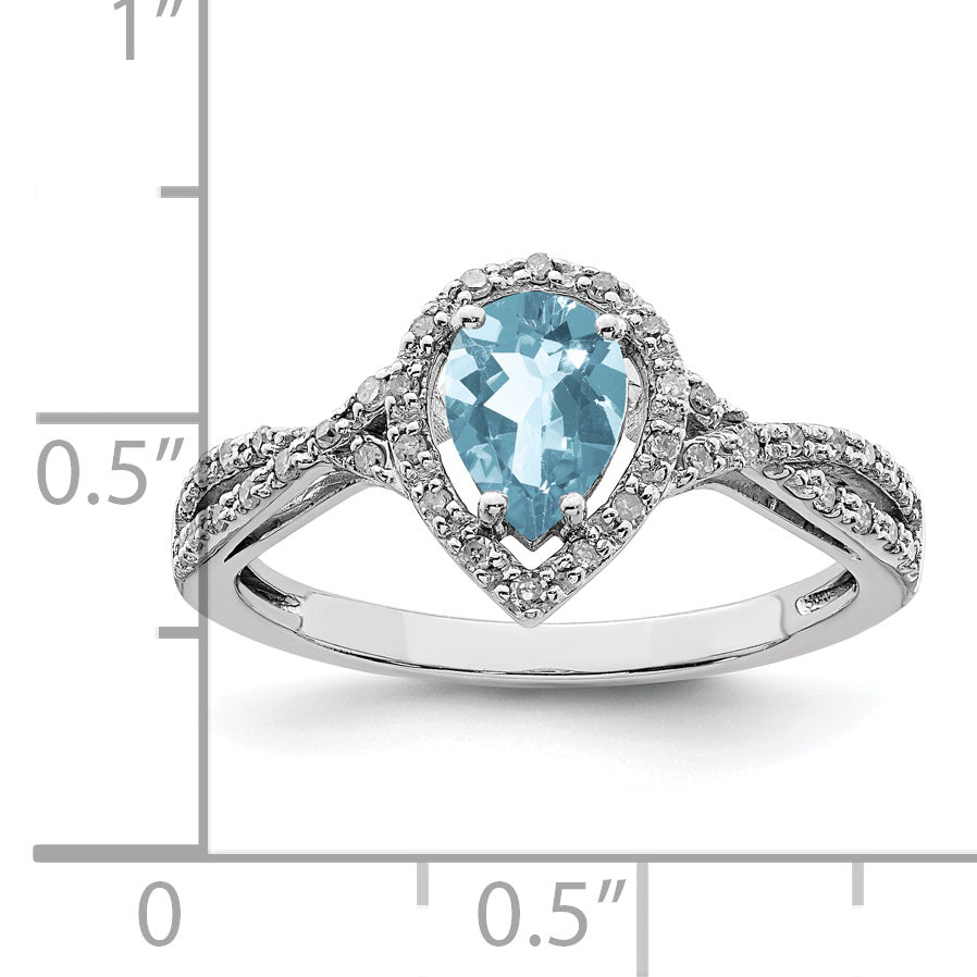 Sterling Silver Rhodium Diamond & Sky Blue Topaz Ring