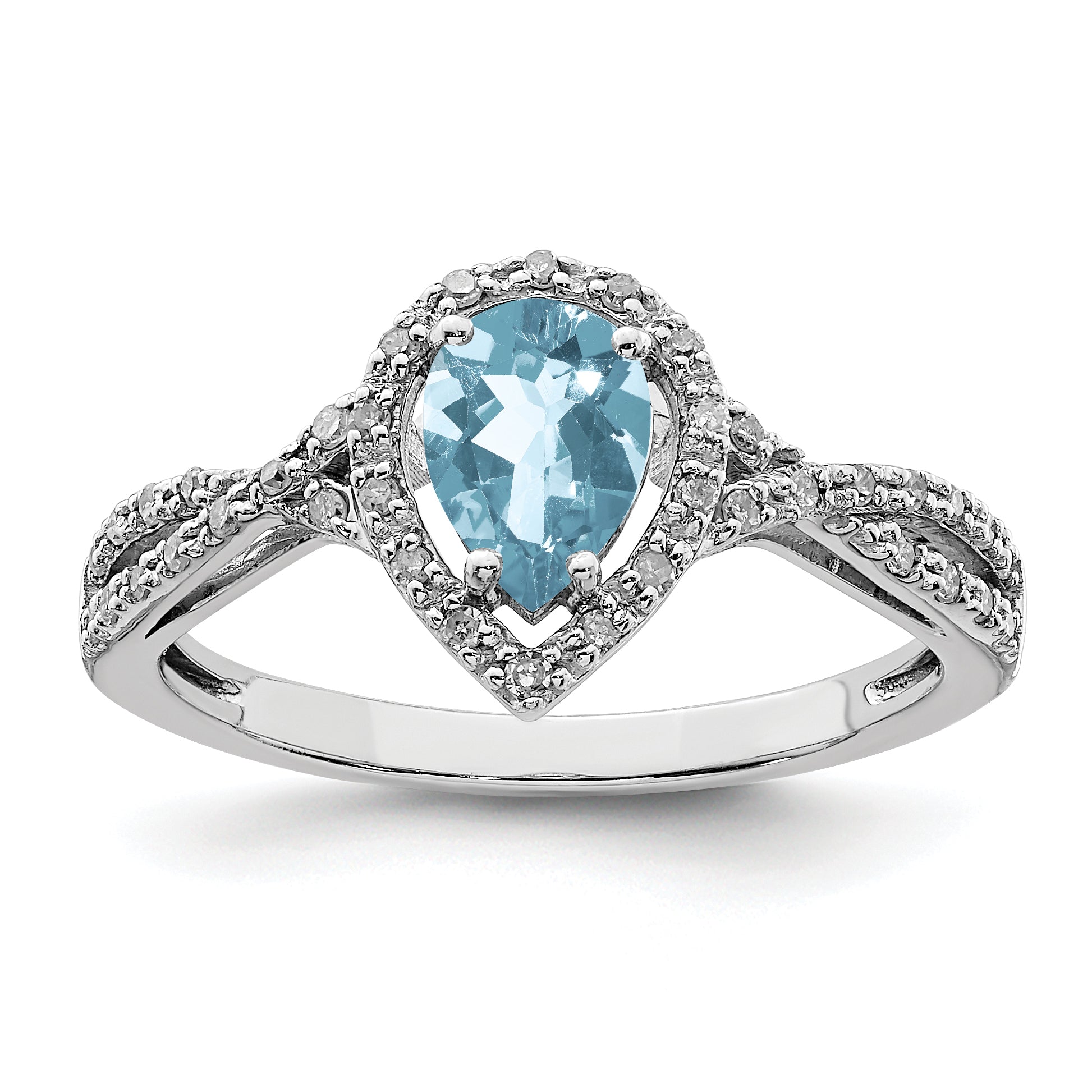 Sterling Silver Rhodium Diamond & Sky Blue Topaz Ring