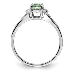 Sterling Silver Rhodium Green Quartz & Diamond Ring