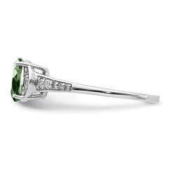 Sterling Silver Rhodium Green Quartz & Diamond Ring