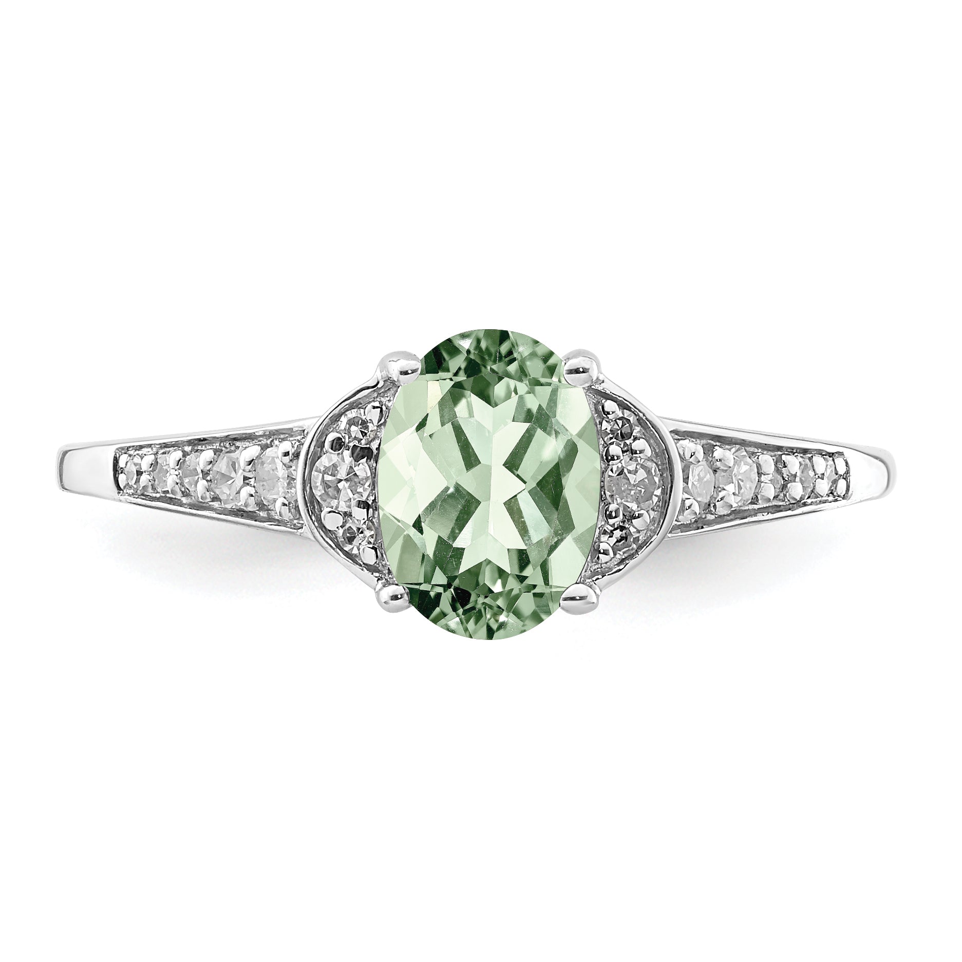 Sterling Silver Rhodium Green Quartz & Diamond Ring