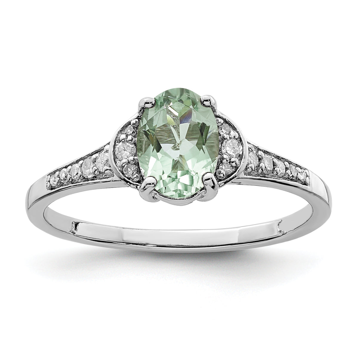 Sterling Silver Rhodium Green Quartz & Diamond Ring