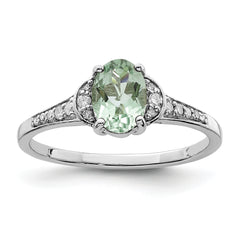 Sterling Silver Rhodium Green Quartz & Diamond Ring