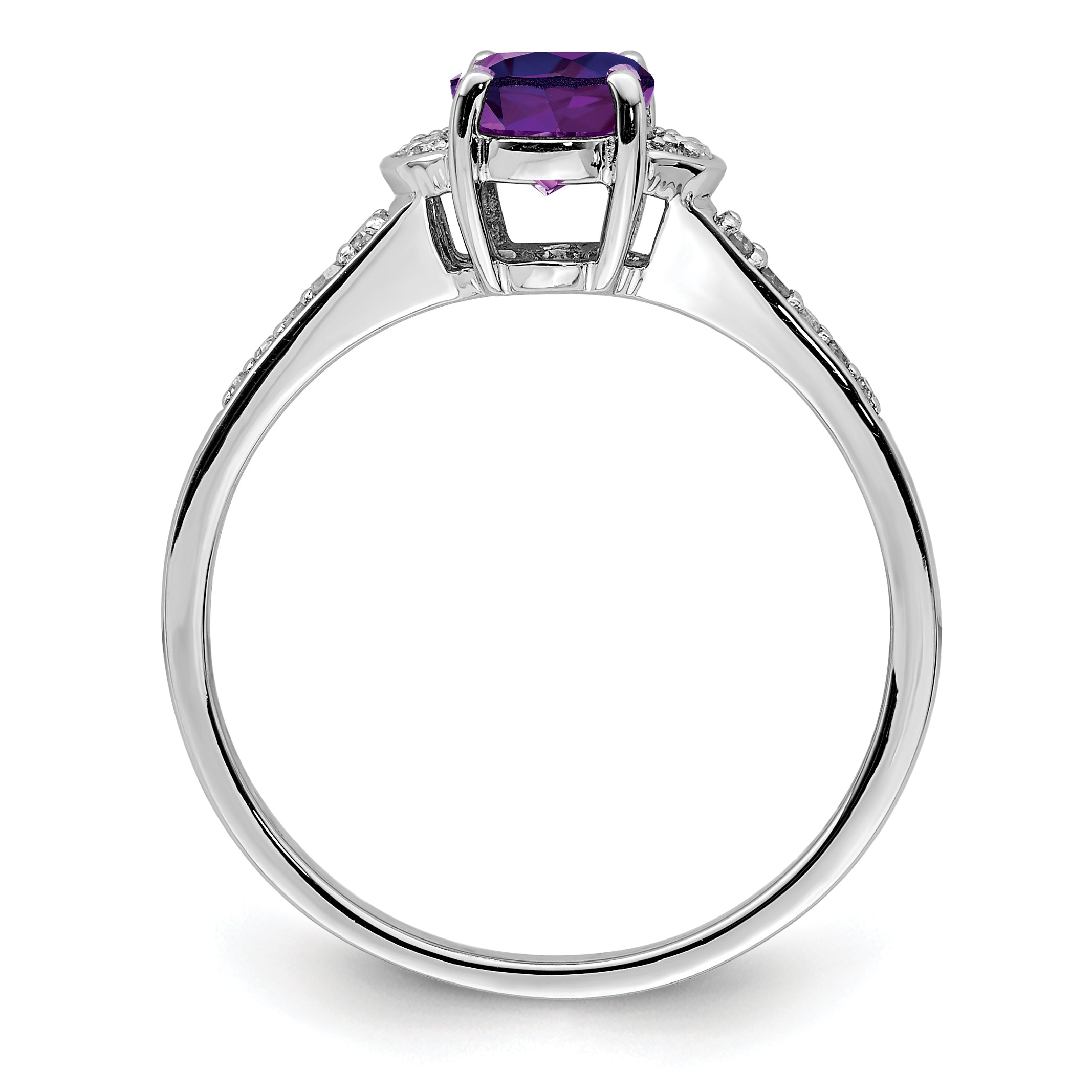 Sterling Silver Rhodium-plated Diamond & Amethyst Ring