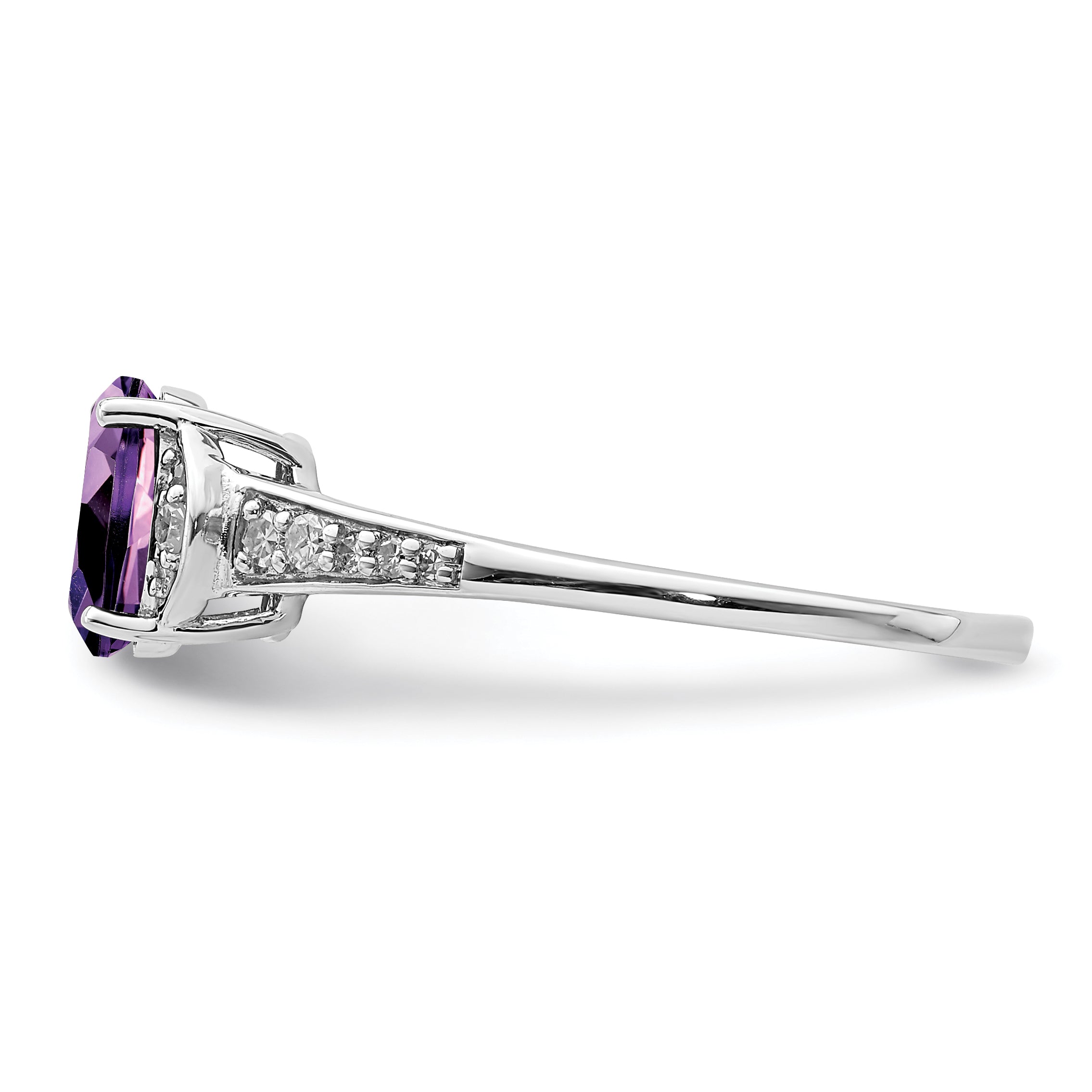 Sterling Silver Rhodium-plated Diamond & Amethyst Ring