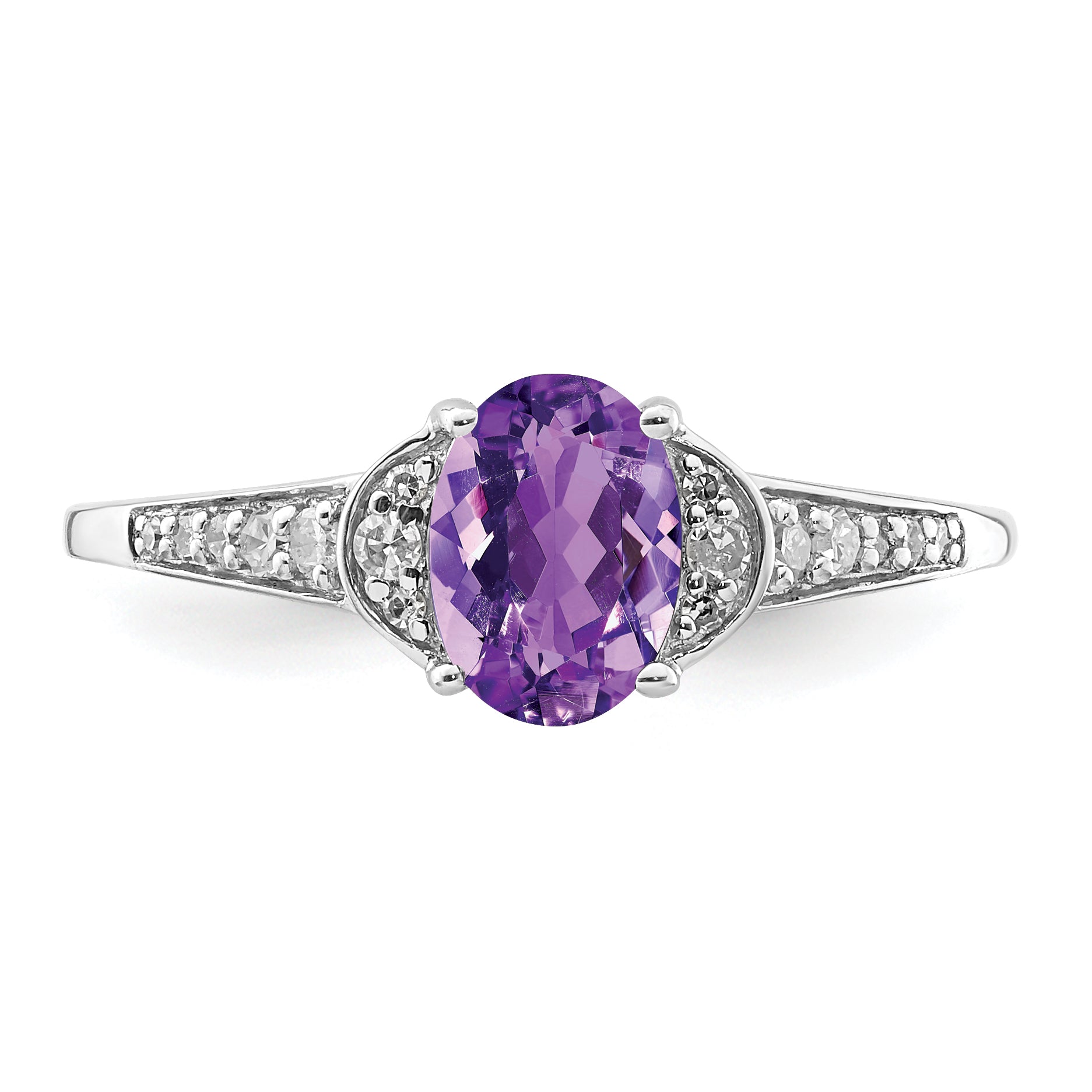 Sterling Silver Rhodium-plated Diamond & Amethyst Ring