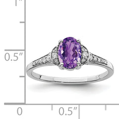 Sterling Silver Rhodium-plated Diamond & Amethyst Ring