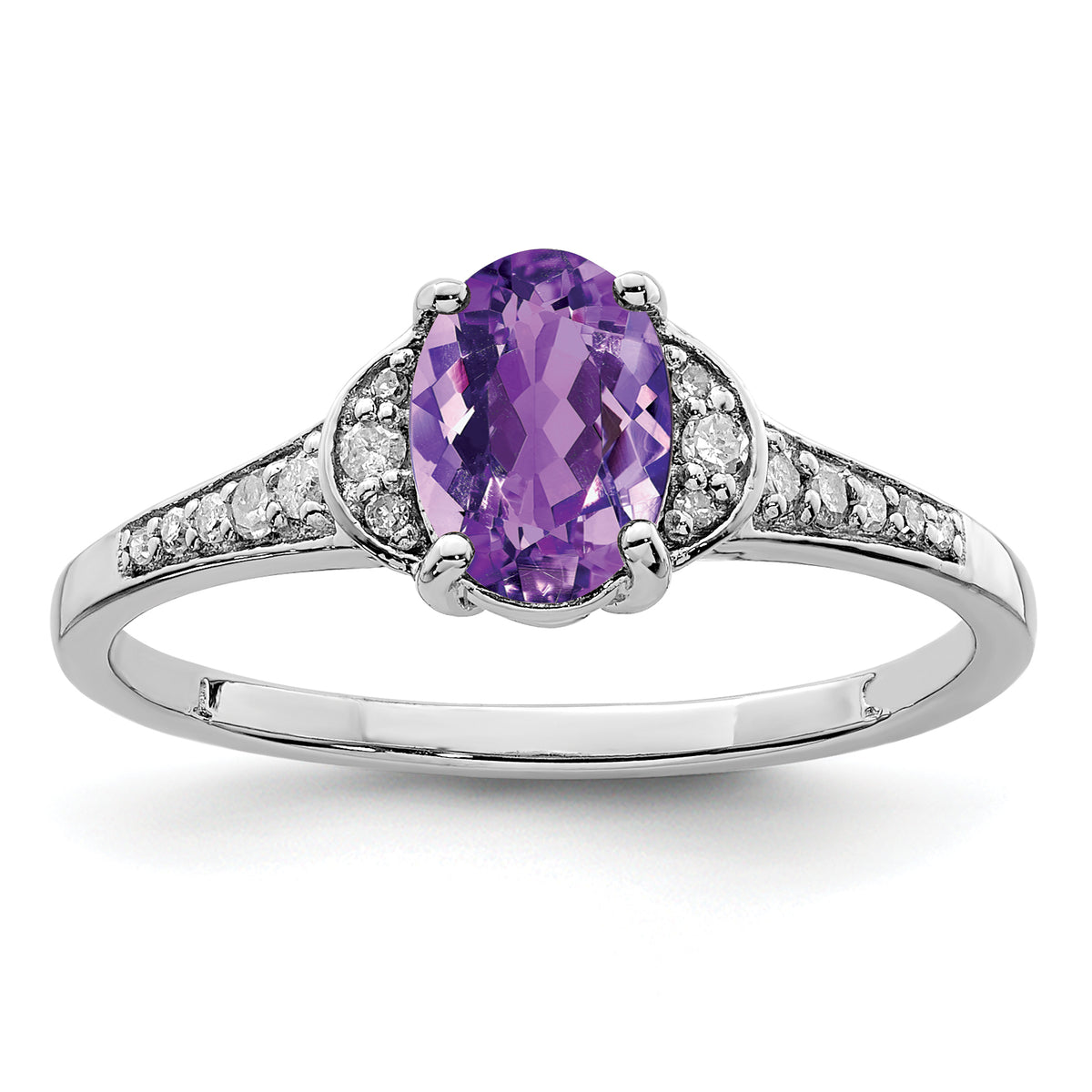 Sterling Silver Rhodium-plated Diamond & Amethyst Ring