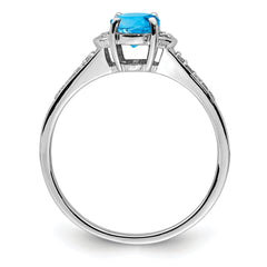 Sterling Silver Rhodium Blue Topaz & Diamond Ring