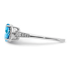 Sterling Silver Rhodium Blue Topaz & Diamond Ring