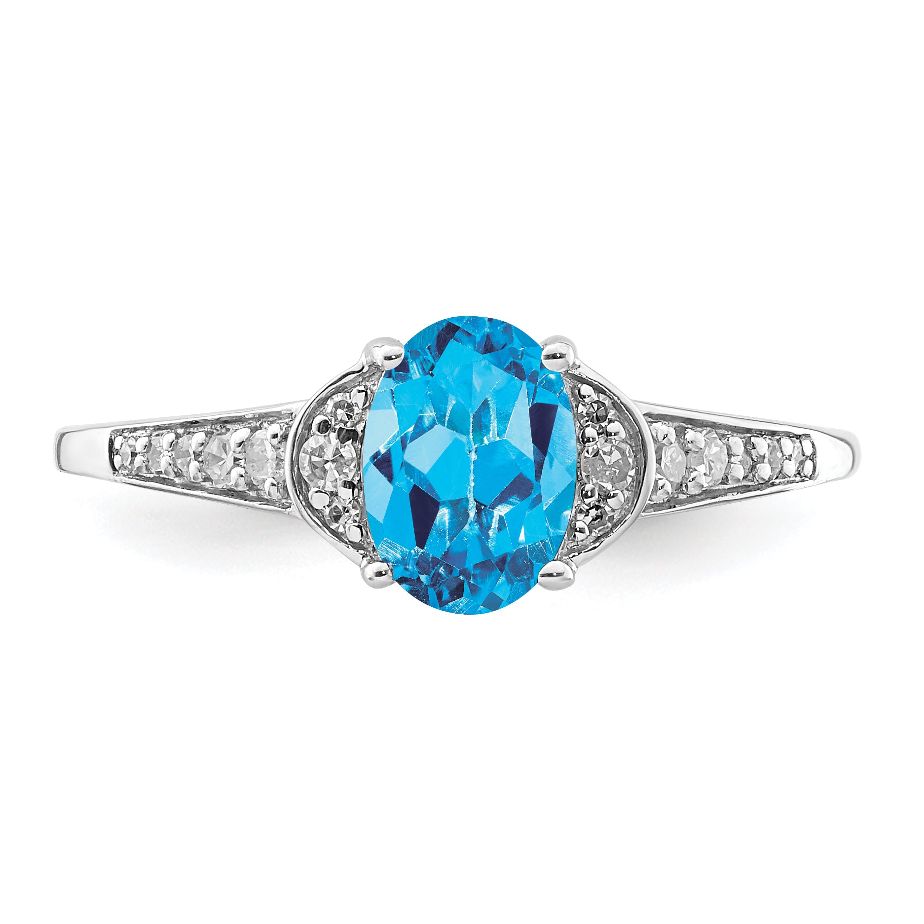 Sterling Silver Rhodium Blue Topaz & Diamond Ring