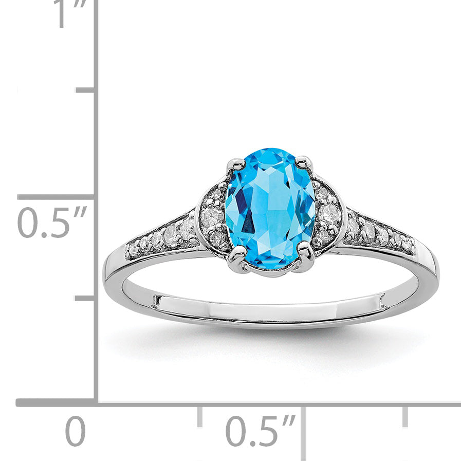 Sterling Silver Rhodium Blue Topaz & Diamond Ring