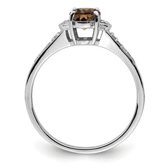 Sterling Silver Rhodium Smoky Quartz & Diamond Ring