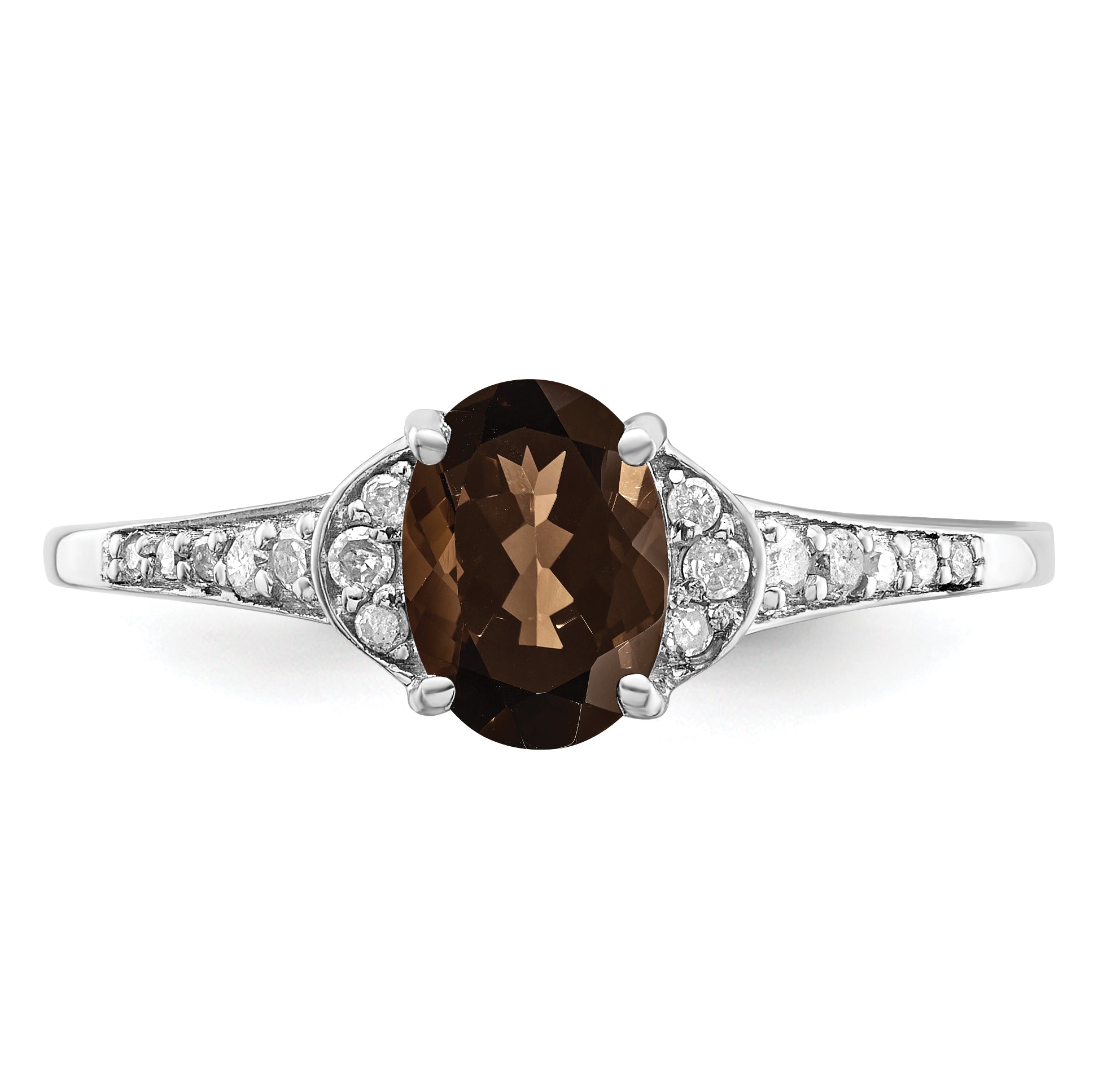 Sterling Silver Rhodium Smoky Quartz & Diamond Ring