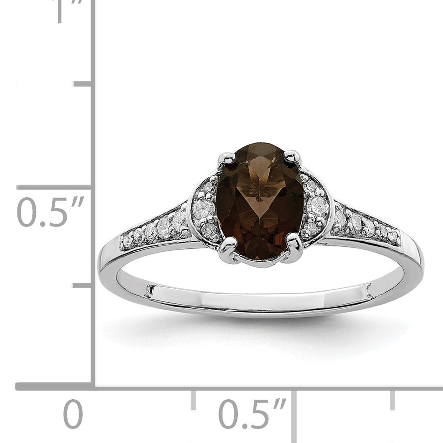 Sterling Silver Rhodium Smoky Quartz & Diamond Ring