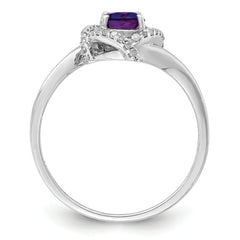 Sterling Silver Rhodium-plated Diamond & Amethyst Ring