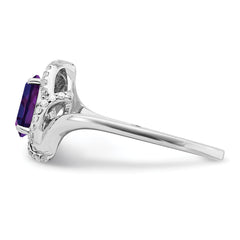 Sterling Silver Rhodium-plated Diamond & Amethyst Ring