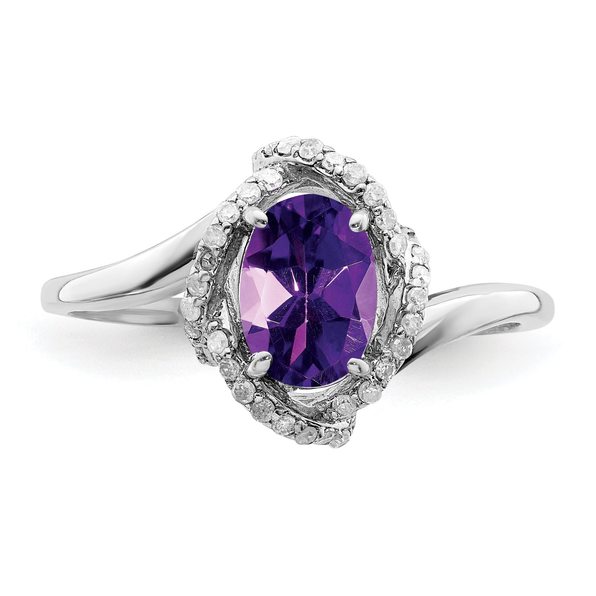 Sterling Silver Rhodium-plated Diamond & Amethyst Ring