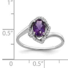 Sterling Silver Rhodium-plated Diamond & Amethyst Ring