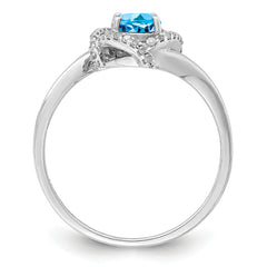 Sterling Silver Rhodium Oval Blue Topaz & Diamond Ring