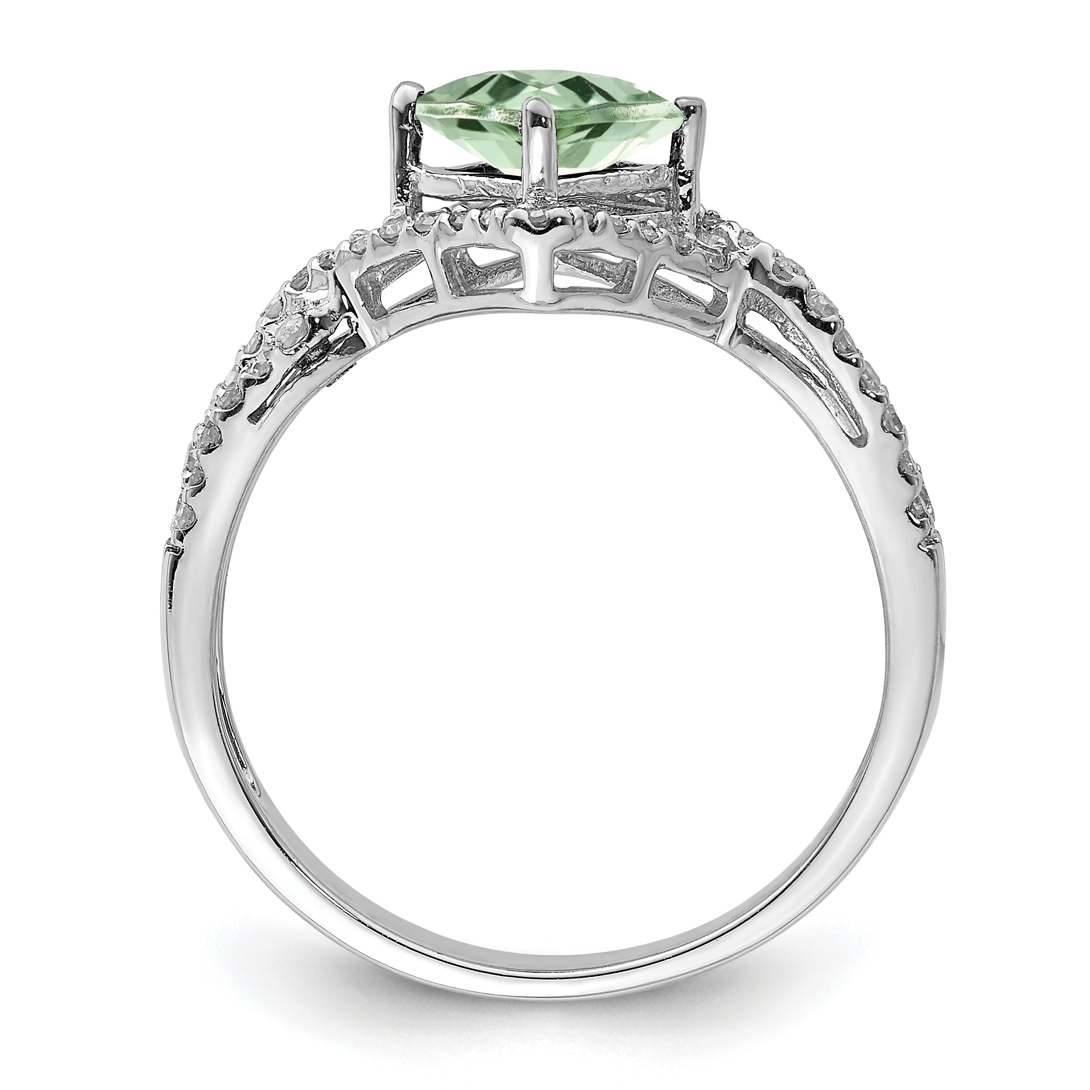 Sterling Silver Rhodium Green Quartz & Diamond Ring