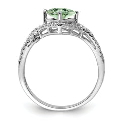 Sterling Silver Rhodium Green Quartz & Diamond Ring