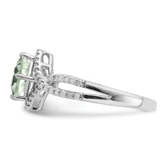 Sterling Silver Rhodium Green Quartz & Diamond Ring