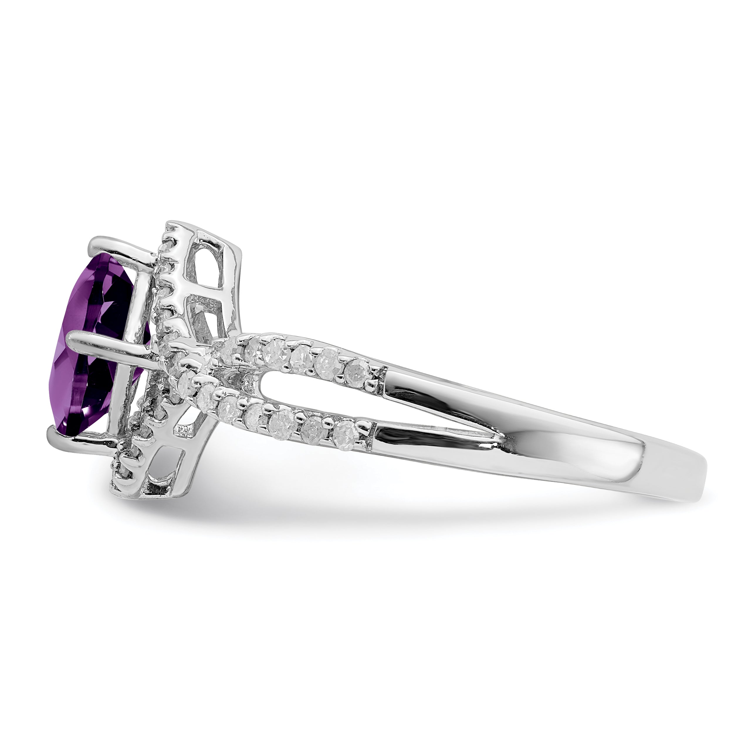 Sterling Silver Rhodium-plated Diamond & Amethyst Ring