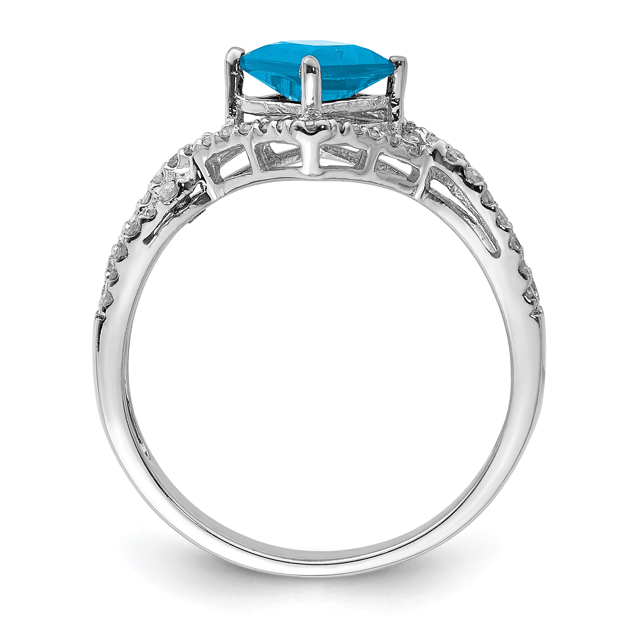 Sterling Silver Rhodium Blue Topaz & Diamond Ring