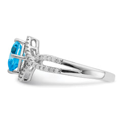 Sterling Silver Rhodium Blue Topaz & Diamond Ring