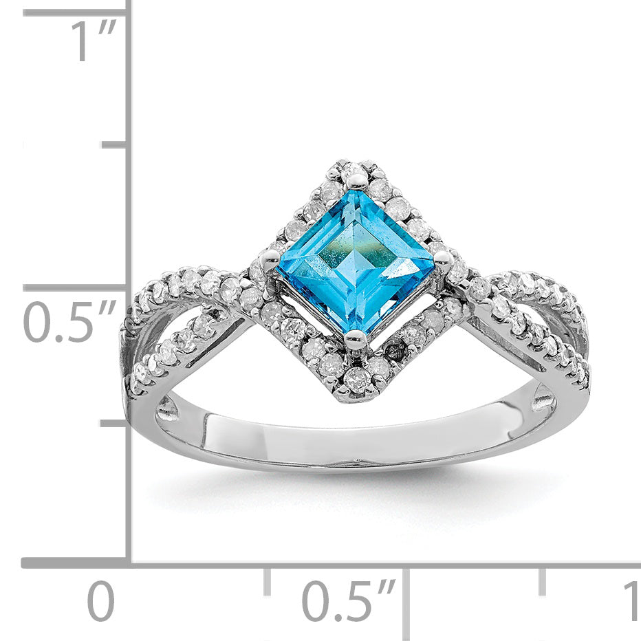 Sterling Silver Rhodium Blue Topaz & Diamond Ring