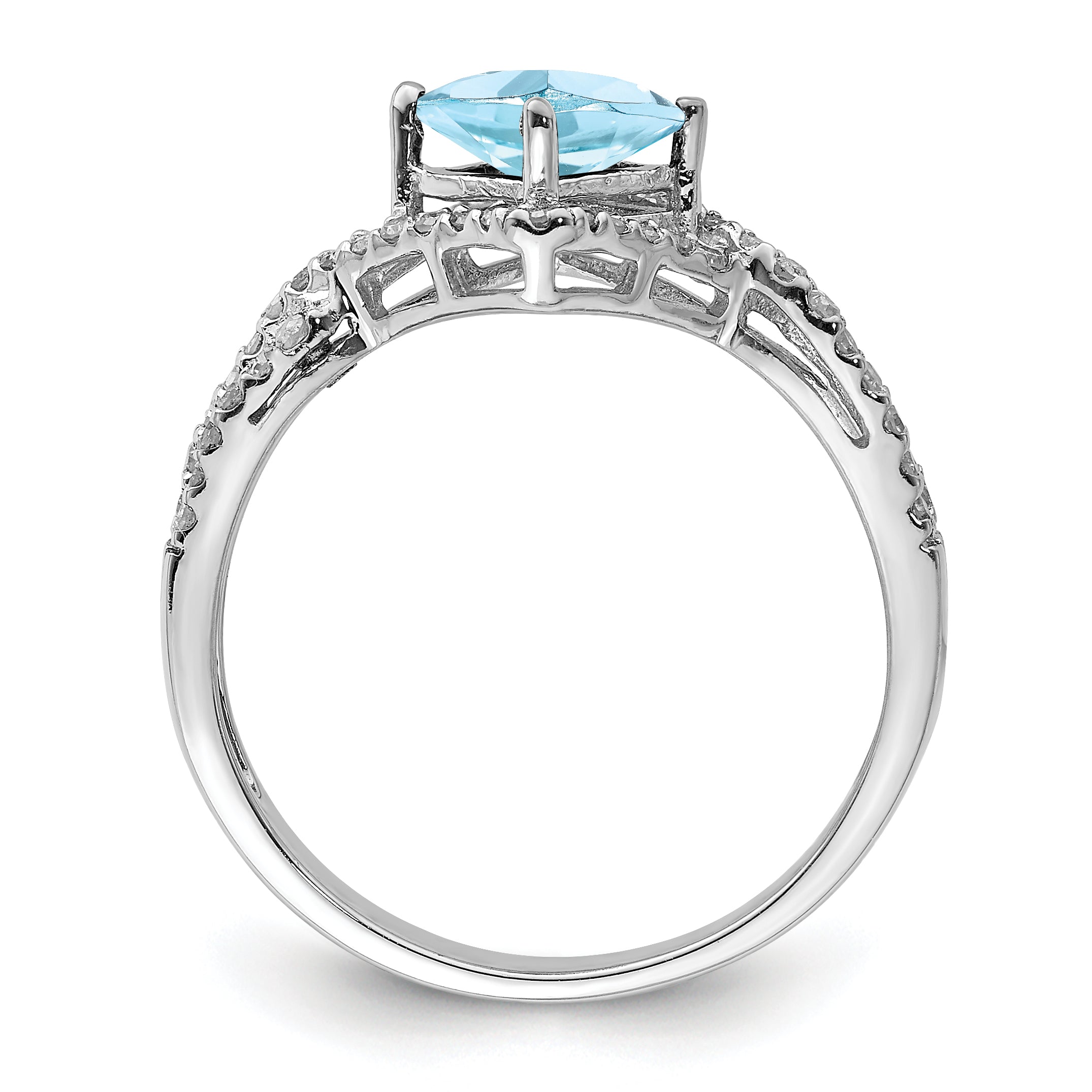 Sterling Silver Rhodium Diamond & Sky Blue Topaz Ring