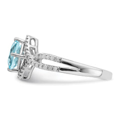 Sterling Silver Rhodium Diamond & Sky Blue Topaz Ring