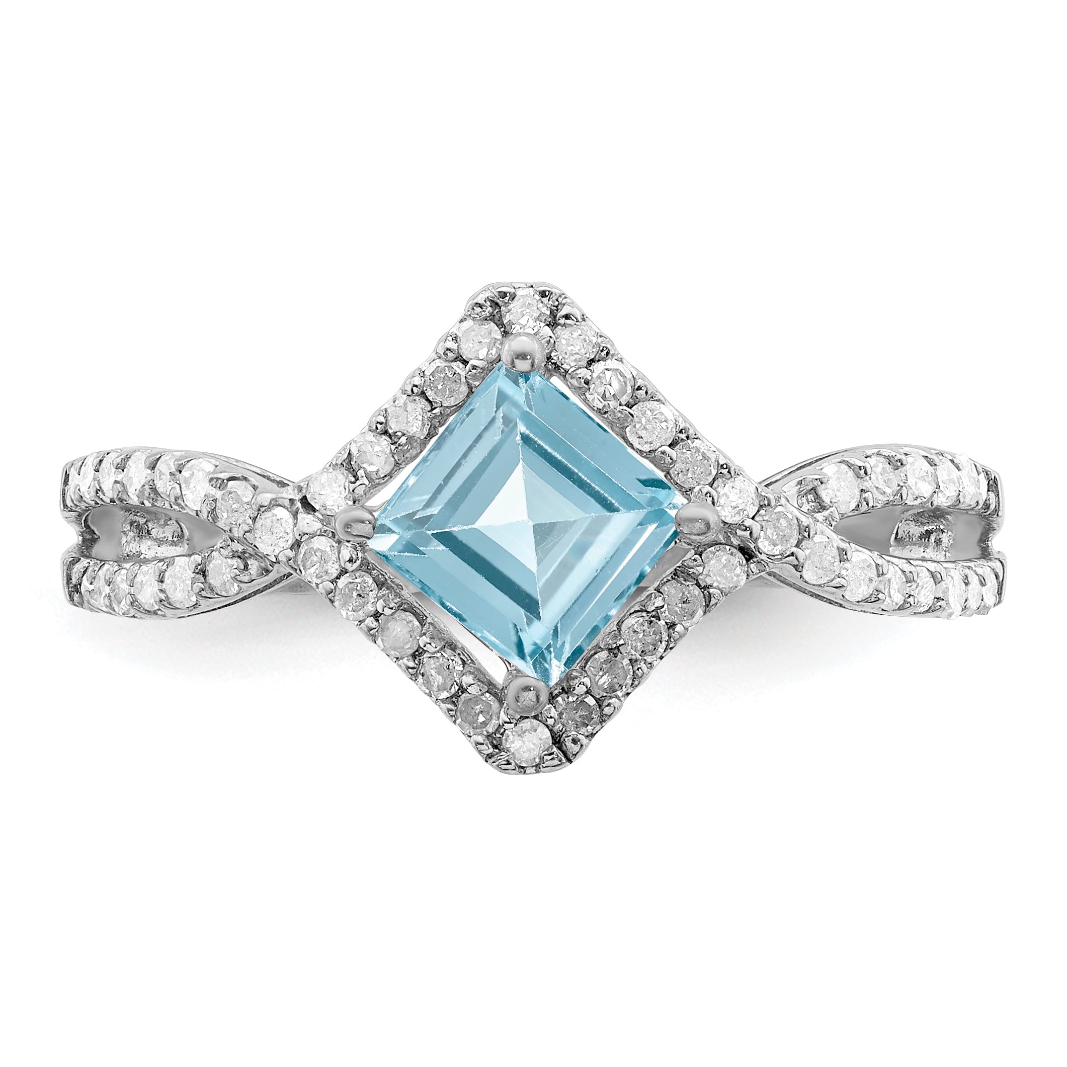 Sterling Silver Rhodium Diamond & Sky Blue Topaz Ring