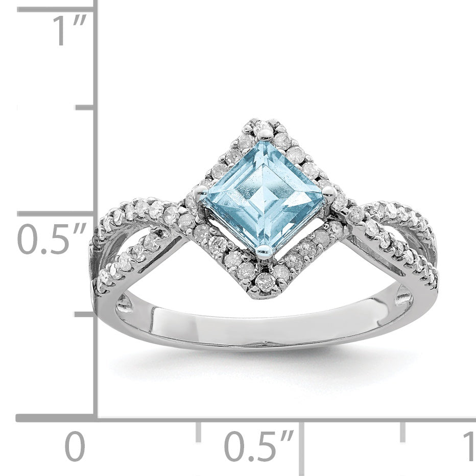 Sterling Silver Rhodium Diamond & Sky Blue Topaz Ring