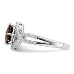 Sterling Silver Rhodium Smoky Quartz & Diamond Ring