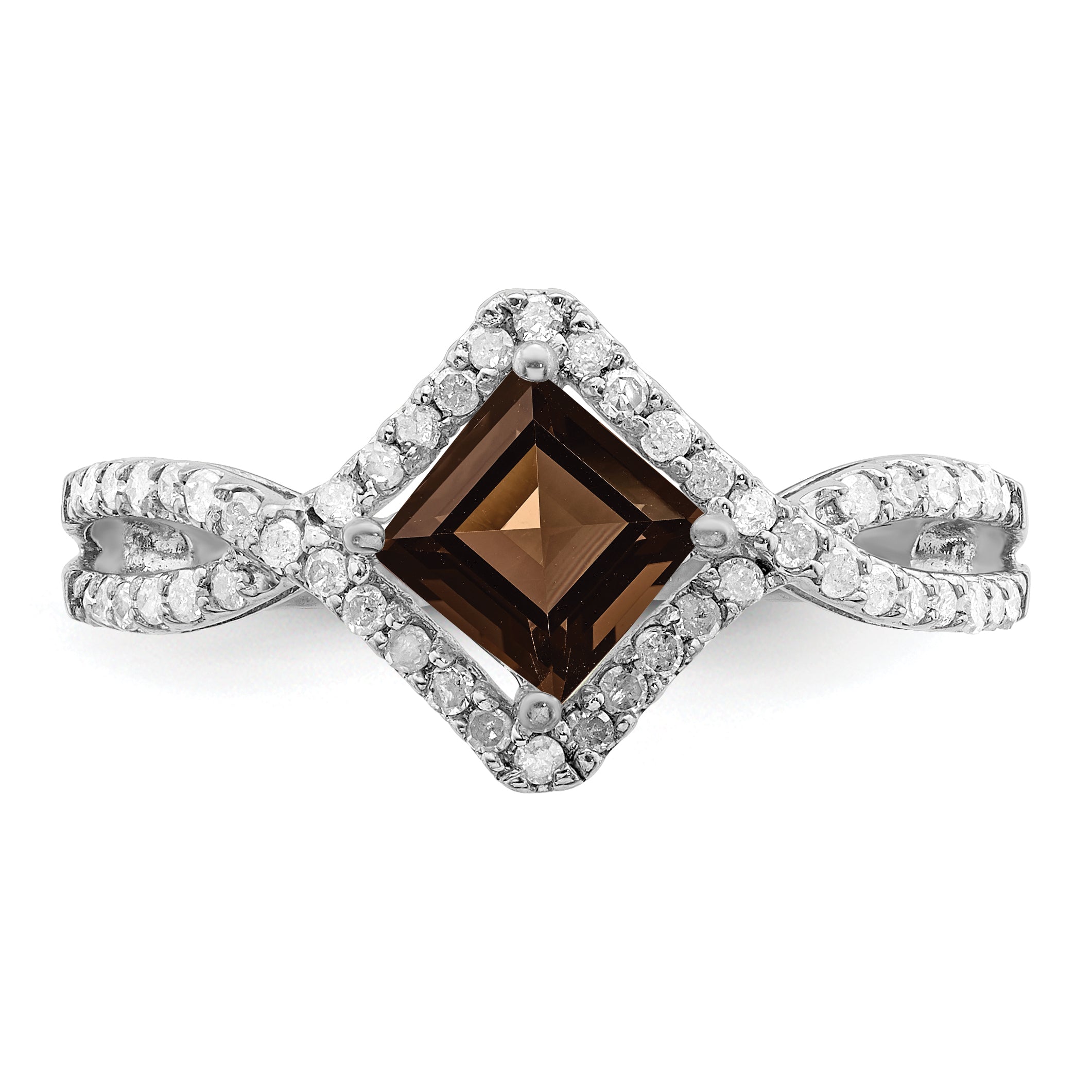 Sterling Silver Rhodium Smoky Quartz & Diamond Ring