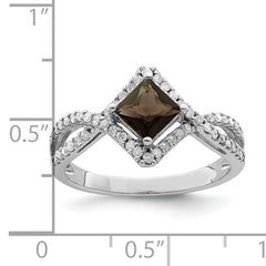 Sterling Silver Rhodium Smoky Quartz & Diamond Ring