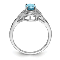 Sterling Silver Rhodium Diamond & Sky Blue Topaz Ring