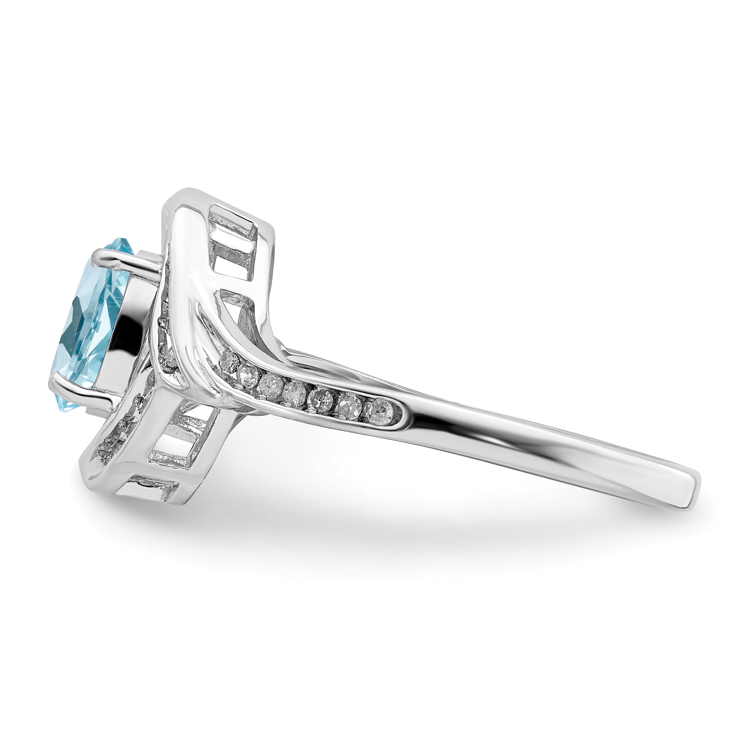 Sterling Silver Rhodium Diamond & Sky Blue Topaz Ring