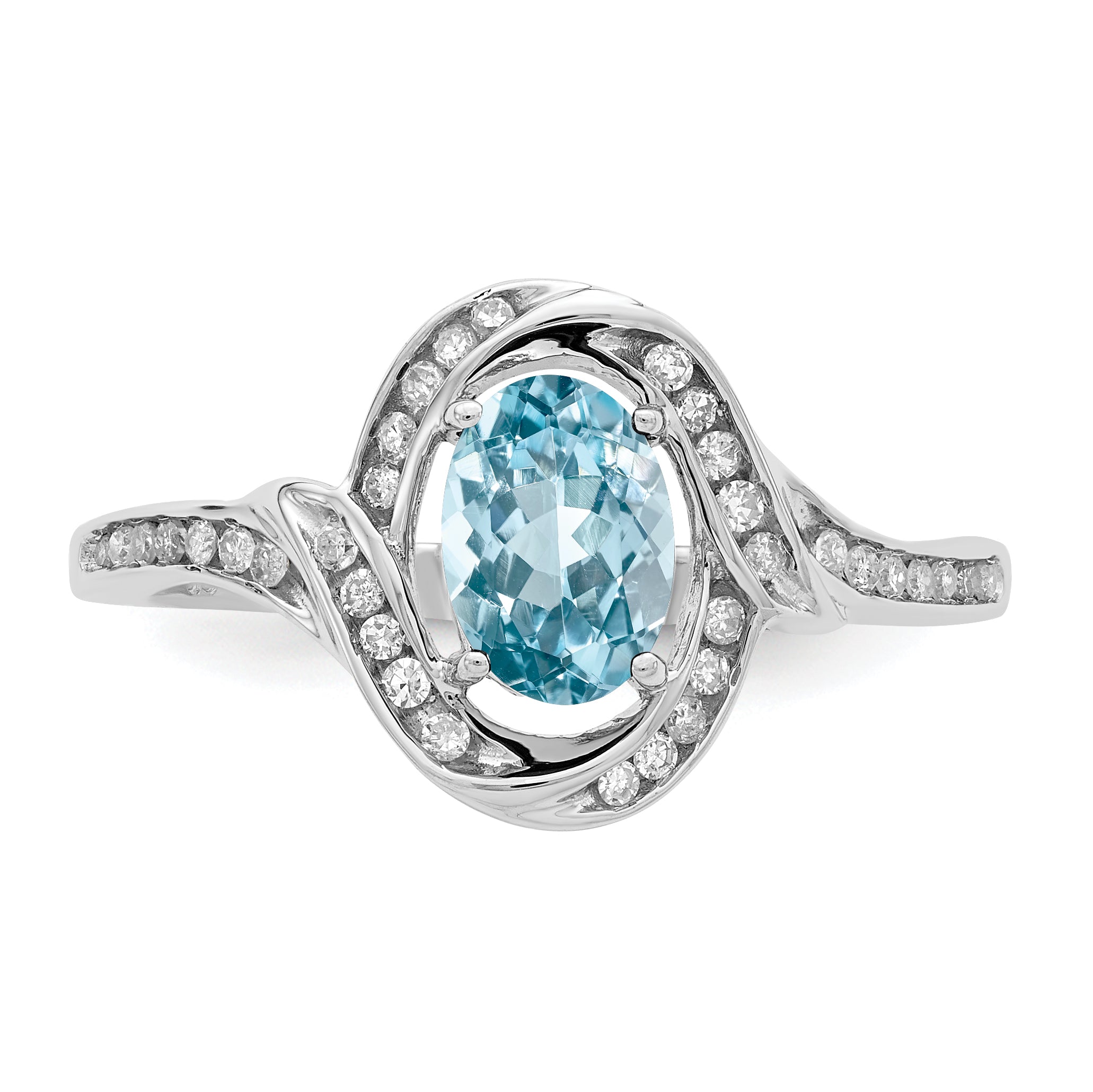 Sterling Silver Rhodium Diamond & Sky Blue Topaz Ring