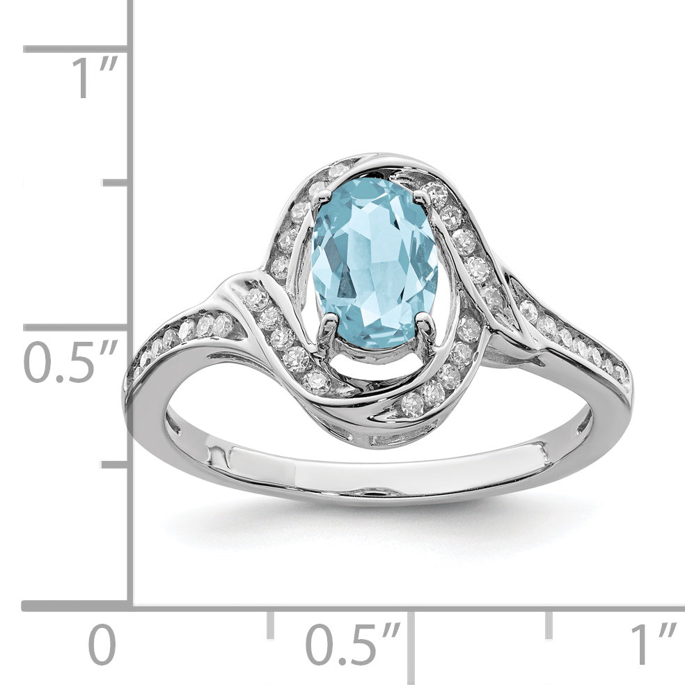 Sterling Silver Rhodium Diamond & Sky Blue Topaz Ring