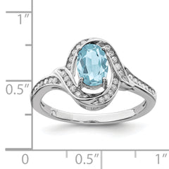 Sterling Silver Rhodium Diamond & Sky Blue Topaz Ring