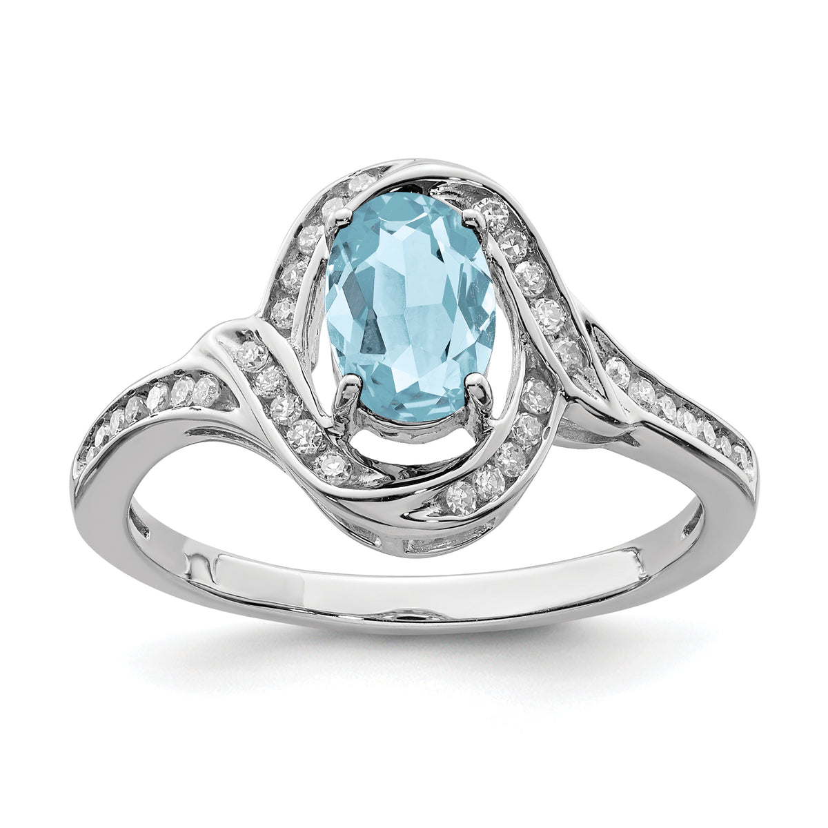 Sterling Silver Rhodium Diamond & Sky Blue Topaz Ring