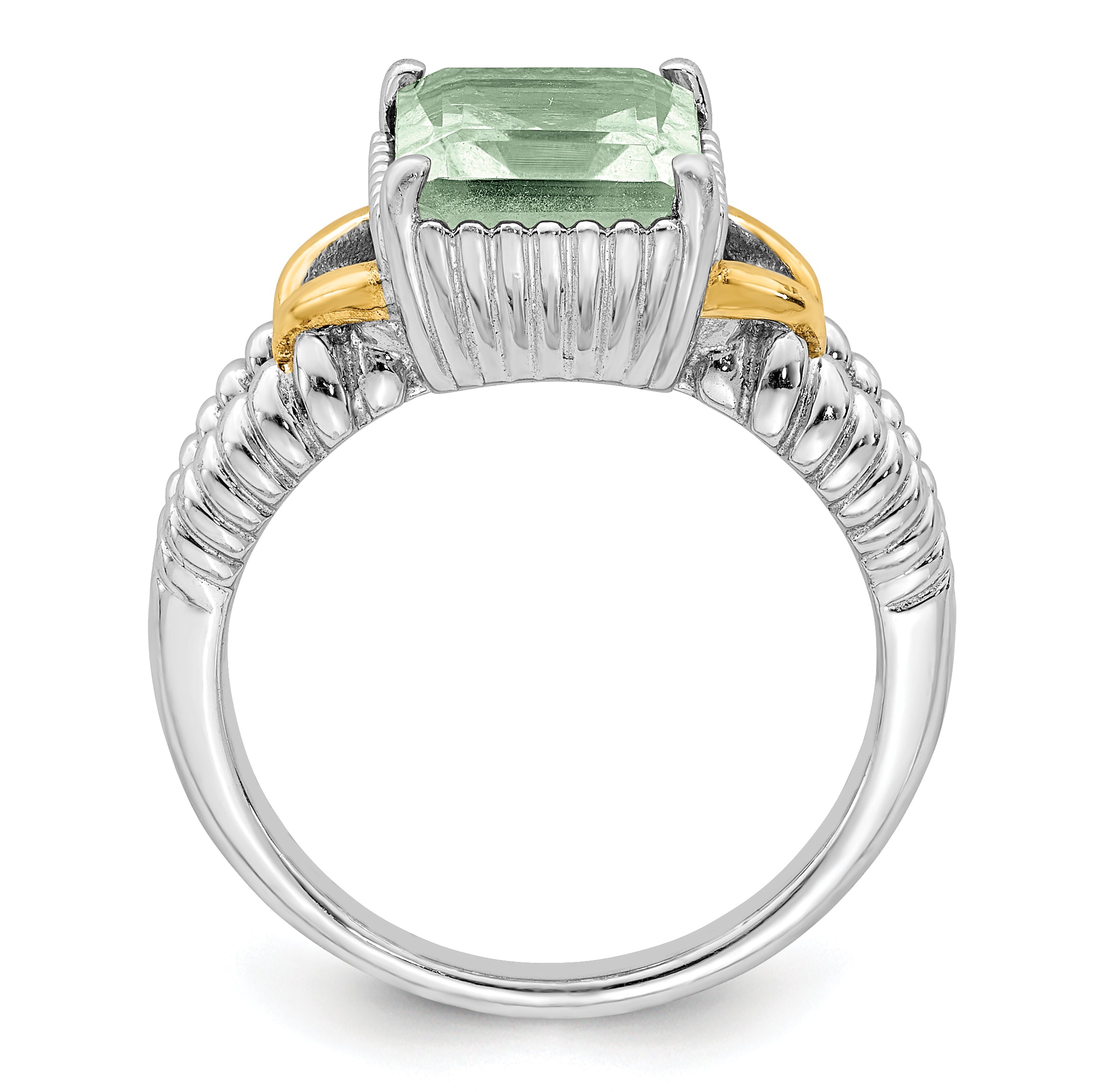 Sterling Silver Rhodium With Flash Gold-plate Green Quartz Ring