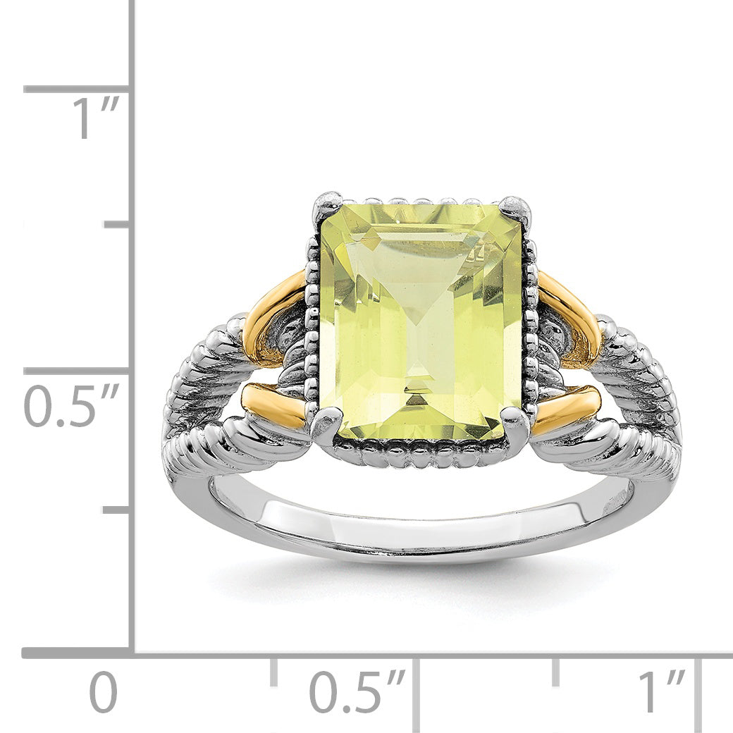 Sterling Silver Rhodium With Flash Gold-plate Lemon Quartz Octagonal Ring