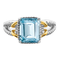 Sterling Silver Rhodium With Flash Gold-plate Sky Blue Topaz Ring