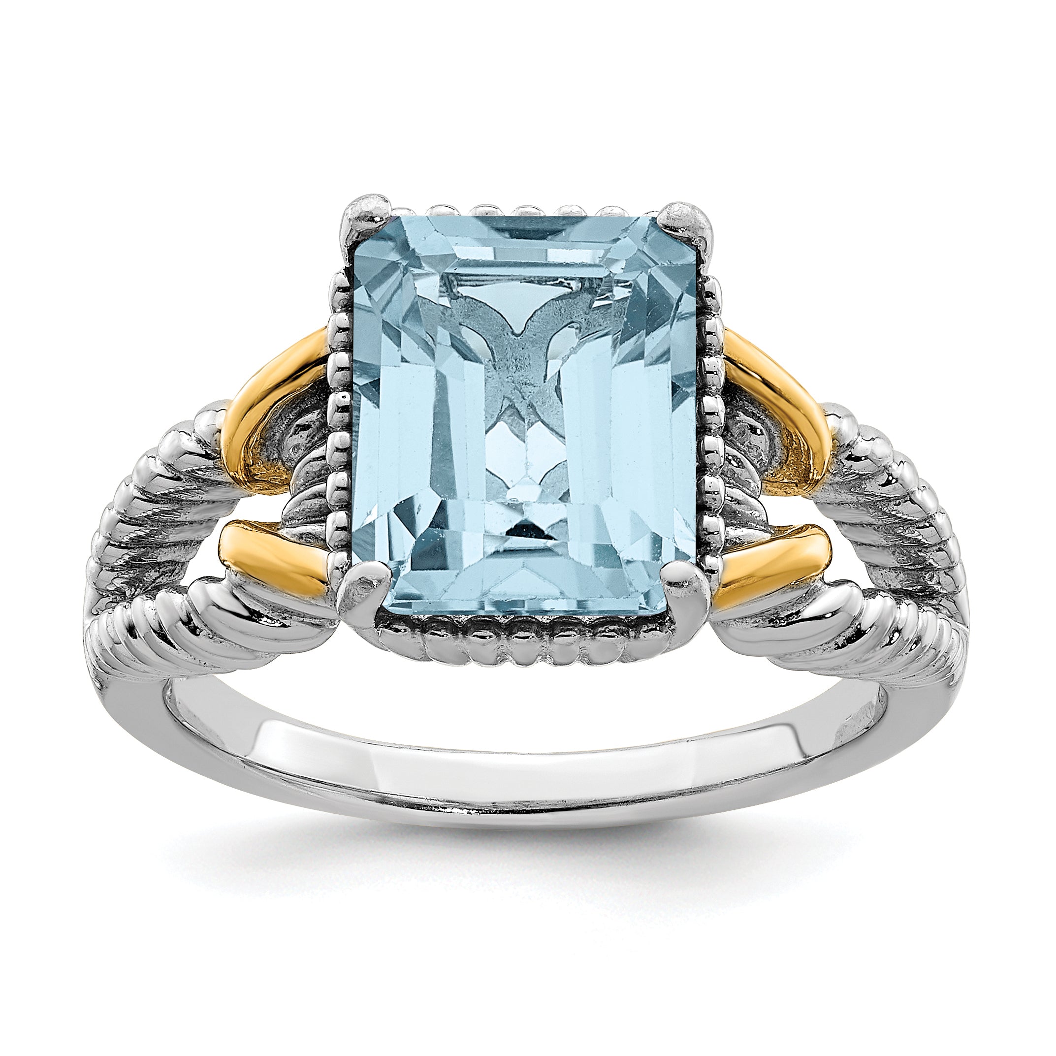 Sterling Silver Rhodium With Flash Gold-plate Sky Blue Topaz Ring