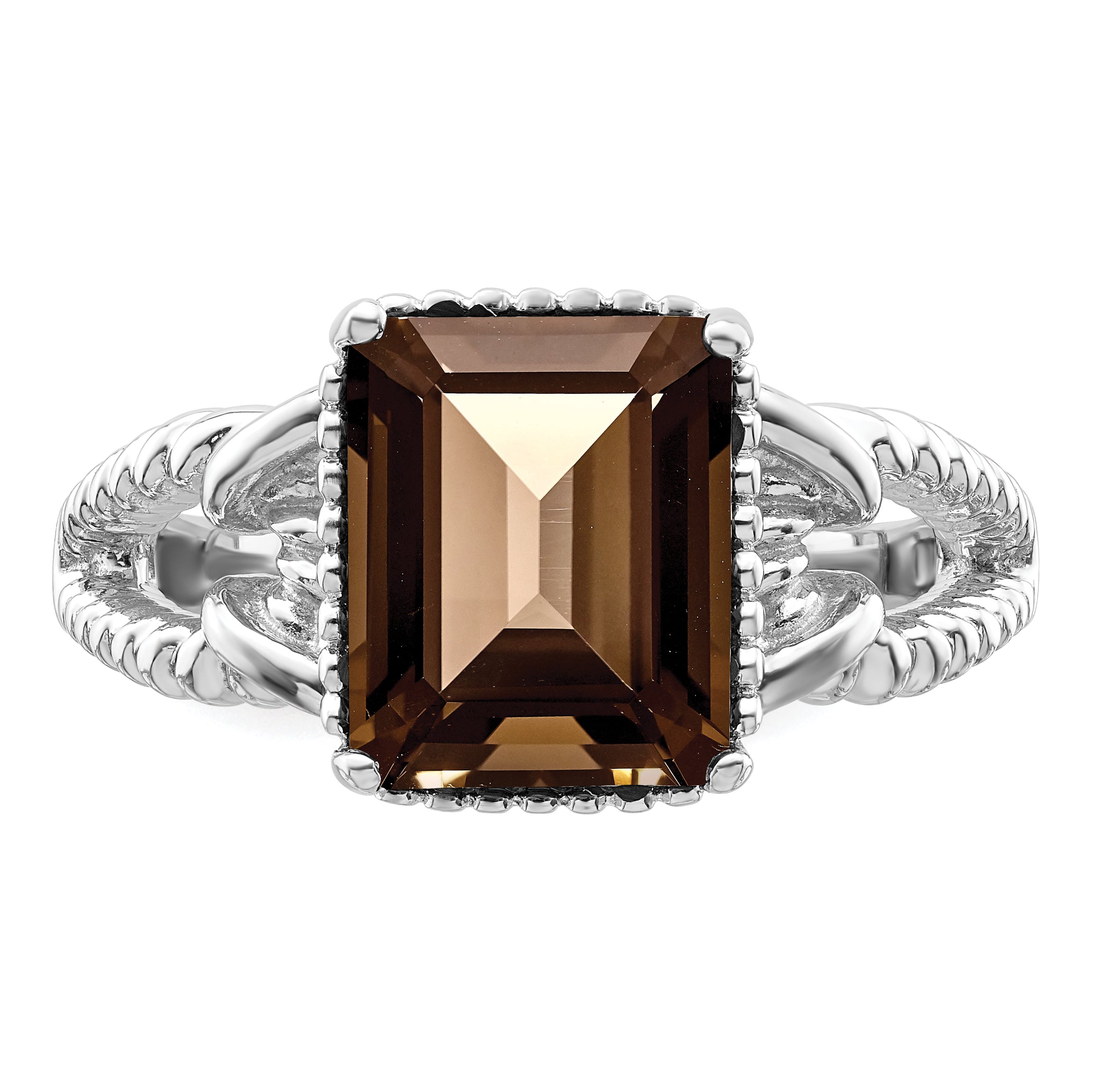 Sterling Silver Rhodium With Flash Gold-plate Smoky Quartz Octagonal Ring