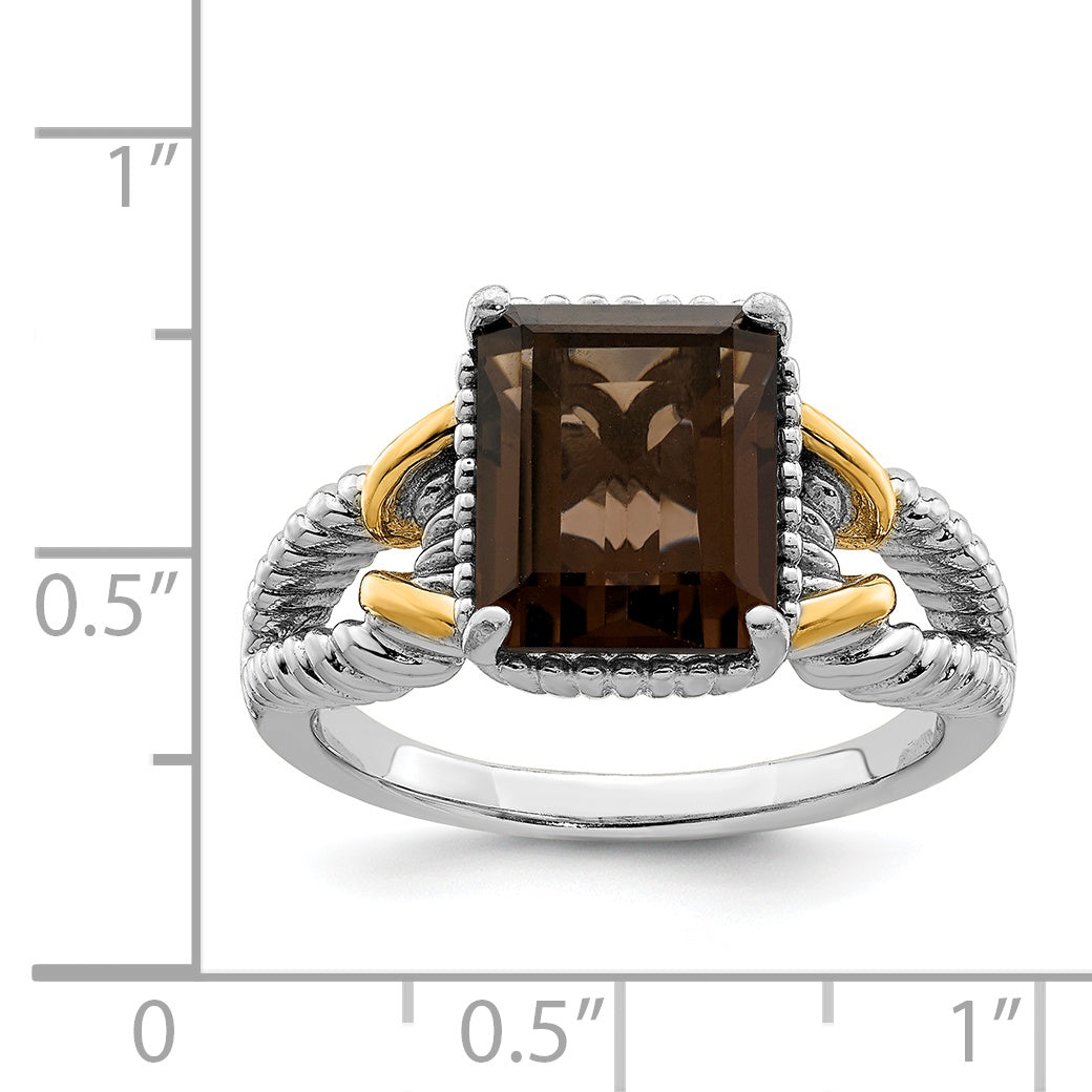 Sterling Silver Rhodium With Flash Gold-plate Smoky Quartz Octagonal Ring